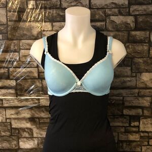 Baby Blue Bra With White Lace & Flower Details Size 34D